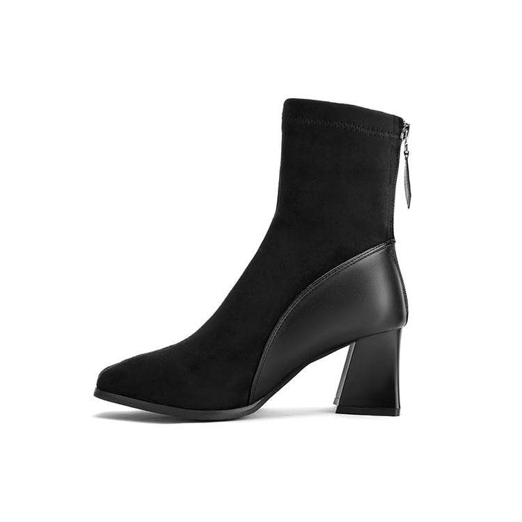 Women’s Square Toe Ankle Boots Low Block Heel Chelsea Boots Back Zipper Comfortable Mid Calf Booties Shoes