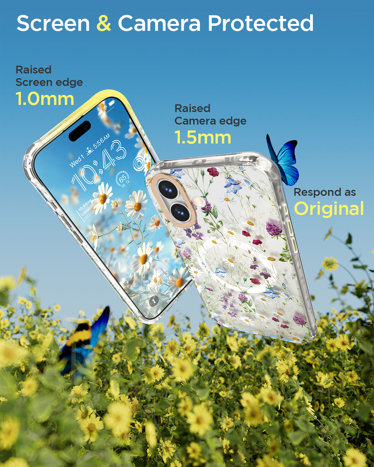 MILPROX Compatible with iPhone 16 Pro Cute Flower Floral Pattern Case - with Screen Protector/Strap