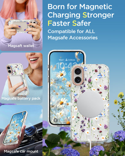 MILPROX Compatible with iPhone 16 Pro Cute Flower Floral Pattern Case - with Screen Protector/Strap