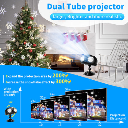 MILPROX Christmas Projector Lights – 2024 Upgraded Double-Tube Snowflake Lamp with 19 HD Replaceable Slides, 3D Ocean Wave & Patterns, Brighter Outdoor Decorations, Weatherproof Holiday Light Show