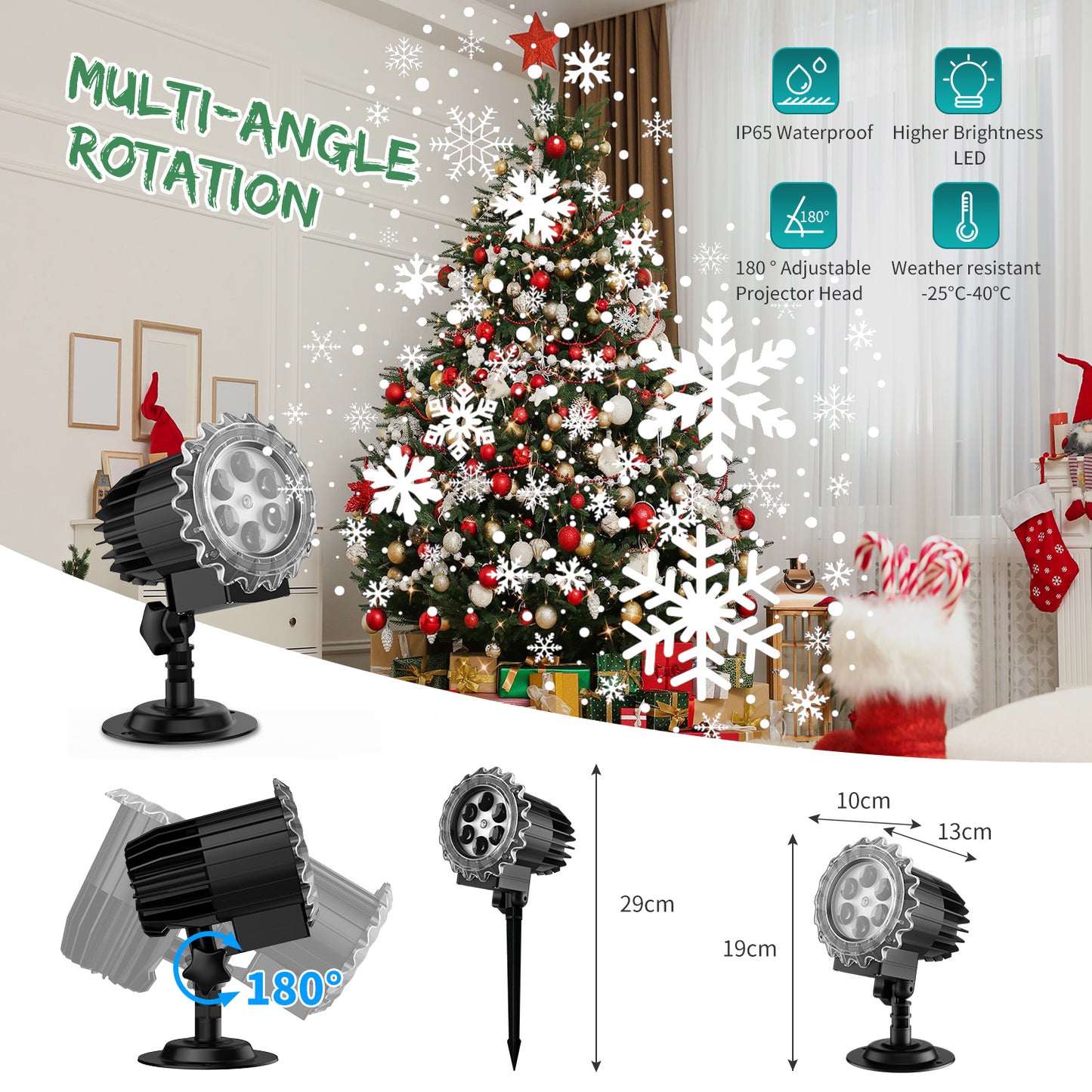 MILPROX Christmas Projector Lights – 2024 Upgraded Double-Tube Snowflake Lamp with 19 HD Replaceable Slides, 3D Ocean Wave & Patterns, Brighter Outdoor Decorations, Weatherproof Holiday Light Show