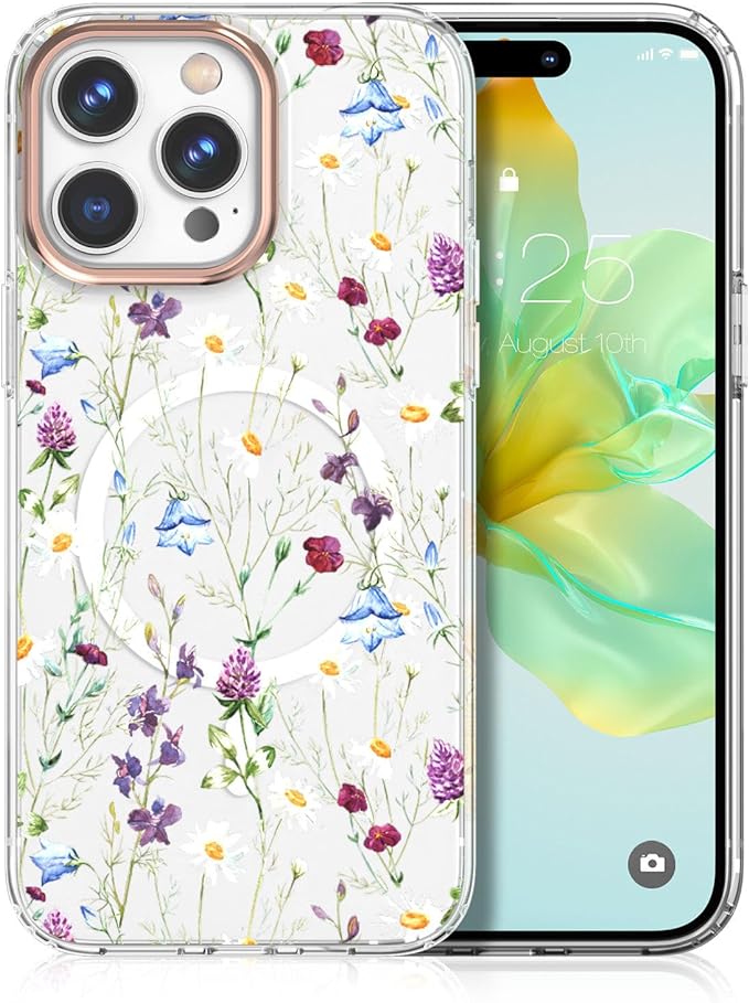 MILPROX Compatible with iPhone 15 Case- Magnetic Floral Mobile Phone Case wireless charging