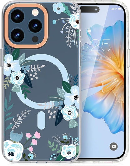 MILPROX Compatible with iPhone 15 Case- Magnetic Floral Mobile Phone Case wireless charging