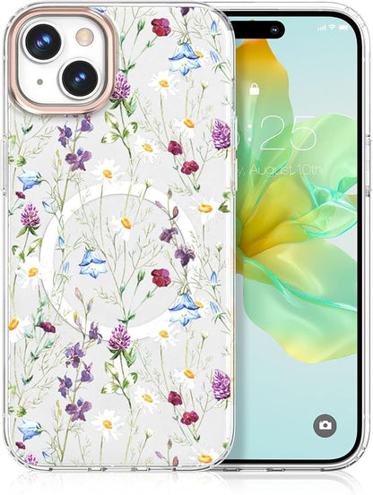 MILPROX Compatible with iPhone 15 Case- Magnetic Floral Mobile Phone Case wireless charging