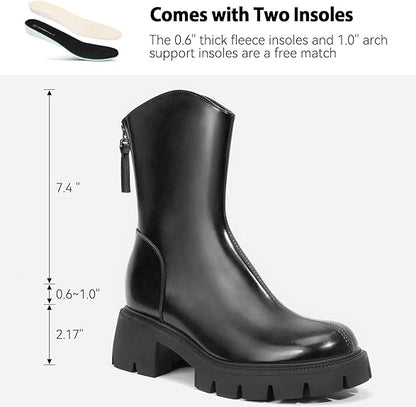 Women’s Low Heel Chelsea Boots Fashion Square Toe Ankle Boots Chunky Stacked Heel Zipper Fall Booties Shoes