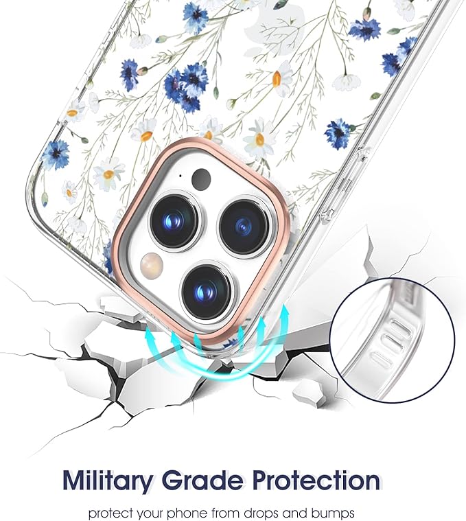 MILPROX iPhone 14 Pro Max Flower Magsafe Phone Case - Shockproof Floral Pattern Hard Back Case