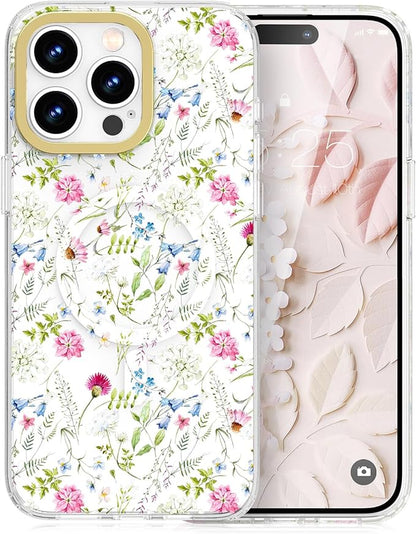 MILPROX Compatible with iPhone 15 Case- Magnetic Floral Mobile Phone Case wireless charging