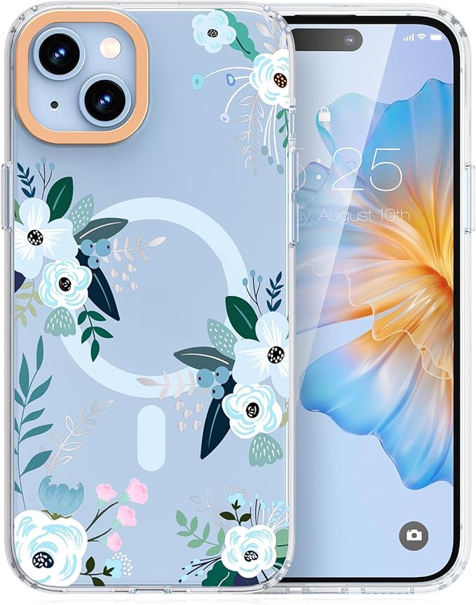 MILPROX Compatible with iPhone 15 Case- Magnetic Floral Mobile Phone Case wireless charging