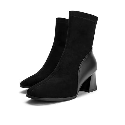 Women’s Square Toe Ankle Boots Low Block Heel Chelsea Boots Back Zipper Comfortable Mid Calf Booties Shoes