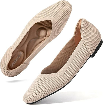 Trakxy Women’s Flats Shoes Comfort Knit Dress Flats Round Toe Ballet Flats with Memory Foam Softable Slip on Casual Work Office Flats