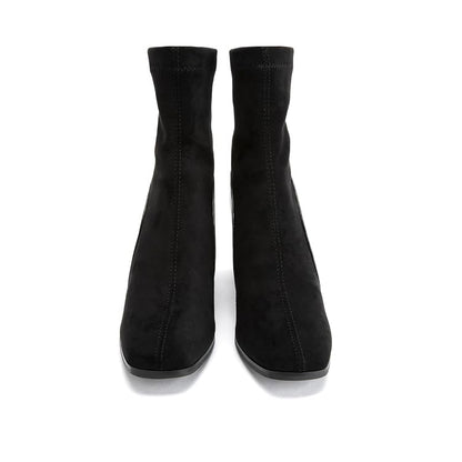 Women’s Square Toe Ankle Boots Low Block Heel Chelsea Boots Back Zipper Comfortable Mid Calf Booties Shoes